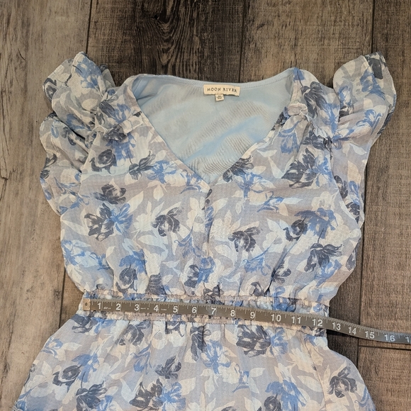 Moon River Floral Blue Ruffle Dress Size M - Picture 6 of 7